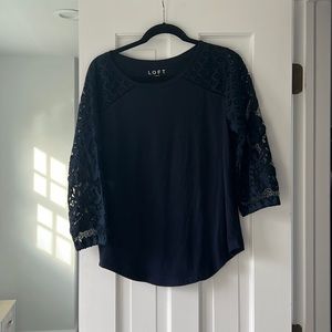 Ann Taylor Loft Navy 3/4th Lace Sleeved Shirt